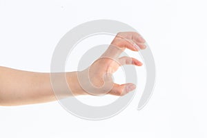 Holding handst  in front of white background