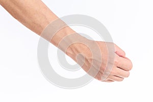Holding and holding in front of a white background