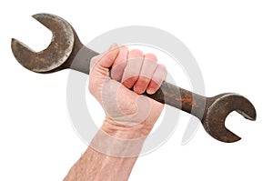 Holding Large Open-End Wrench in Hand