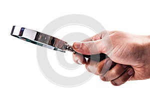 Holding a magnifying glass