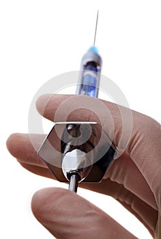 holding medical syringe