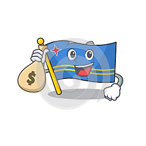 Holding money bag flag aruba isolated with the cartoon