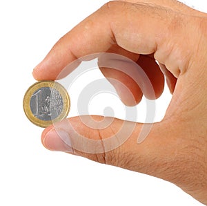 Holding one euro coin