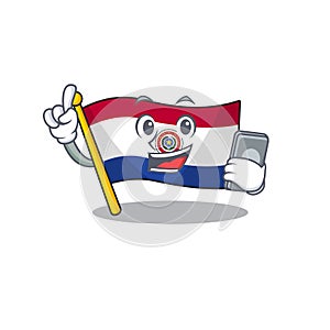 With holding phone cartoon flag paraguay in with mascot