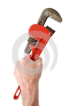 Holding Pipe Wrench in Hand