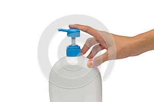 Holding or pump gel, foam or liquid bottle isolated over white b