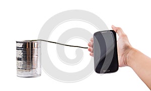 Holding Smart Phone And Tin Can Telephone II