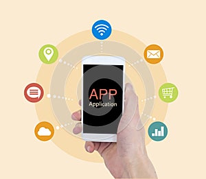 Holding a smartphone using mobile applications, mail, shopping, GPS positioning, cloud computing, WiFi, big data, social