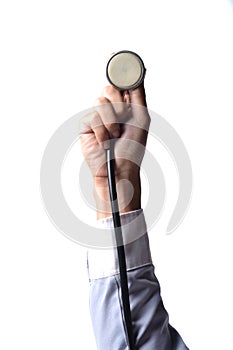 Holding a stethoscope