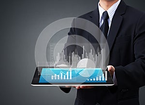 Holding touch screen tablet with a graph