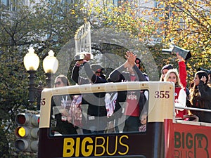 Holding up the Beautiful World Series Trophy