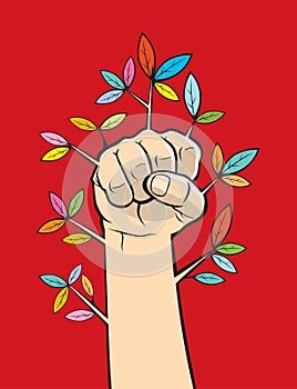 Holding up a fist for uniting and occupation. Vector