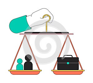 Holding work life balance scale linear cartoon character hand illustration