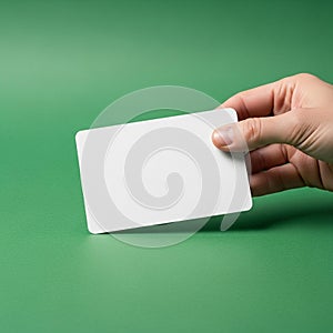 Holds a blank white rectangular card with rounded corners against a smooth