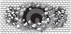 Hole Breaking Through Wide Brick Wall