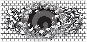 Hole Breaking Through Wide Brick Wall photo