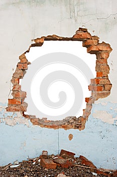 Hole brick wall