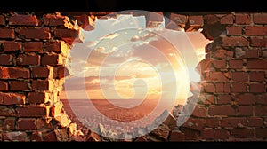 The hole in brick wall.AI generated image