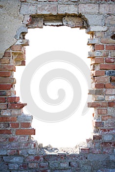 Hole in the brick wall with copy space