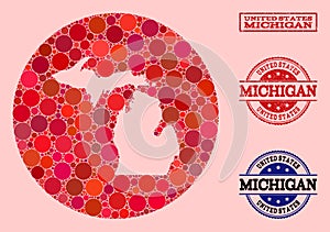 Hole Circle Map of Michigan State Mosaic and Rubber Stamp