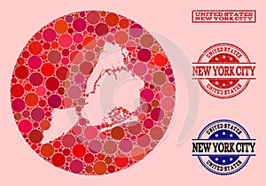 Hole Circle Map of New York City Mosaic and Watermark Stamp