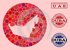 Hole Circle Map of United Arab Emirates Mosaic and Watermark Seal