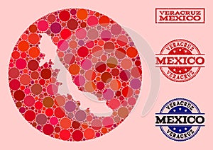 Hole Circle Map of Veracruz State Mosaic and Grunge Stamp photo