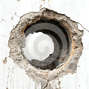 Hole on Concrete Wall Isolated on White Background