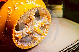 hole cutter for Polystyrene Sheets close-up. Special narrowly focused construction tool photo