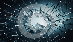 hole in damaged glass with cracks illustration, concept of breach