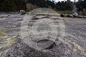Hole with geothermal heat for cooking traditional azorean dish called Cozido at Furnas photo