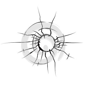 Hole in glass cracked glass black and white vector