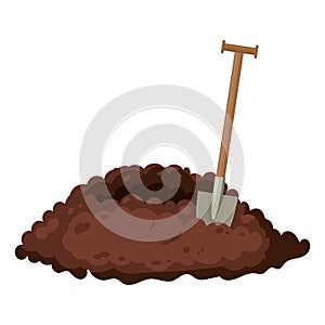 Hole in the ground, burrow ground works digging, pile dirt. Vector illustration cartoon style