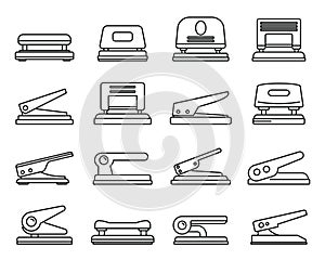 Hole puncher accessory icons set, outline style
