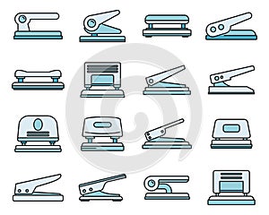 Hole puncher accessory icons set vector color line