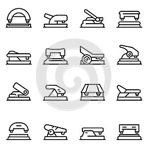 Hole puncher icons set, outline style