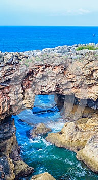 A hole in a rock called the mouth of hell or Boca do Inferno in Cascais in Portugal