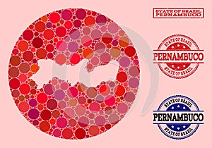 Hole Round Map of Pernambuco State Mosaic and Rubber Seal