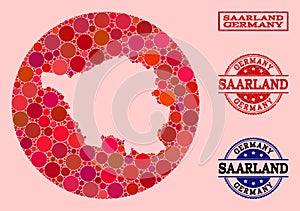 Hole Round Map of Saarland State Mosaic and Watermark Seal