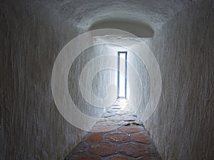 Hole window in the Medieval fire tower in Sopron