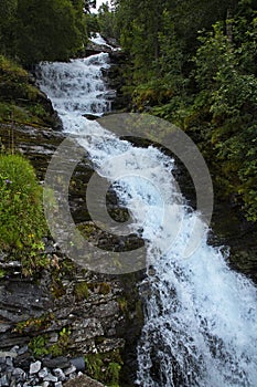 Holebroa waterfall over Geiranger, More og Romsdal county, Norway