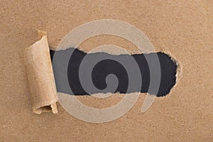 Holes in brown paper with torn sides over paper background with
