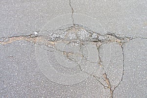 Holes and damage on an asphalt road. Close-up