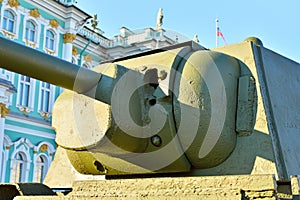The holes on the tower of the Soviet medium tank T-34 model 1941