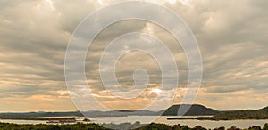 holgin province,Cuba, sunset time over ocean bay on cloudy sky background