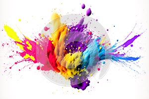 Holi blast of paint, splatter. Holi art paint on a white background isolate. abstract powder splatted background