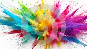 Holi holiday celebration. Colorful rainbow holi paint color powder explosion isolated on white background