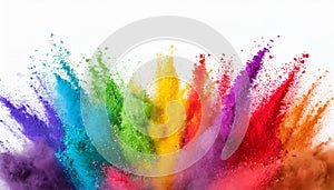 Holi holiday celebration. Colorful rainbow holi paint color powder explosion isolated on white background