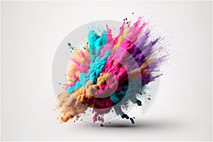 Holi paint rainbow powder explosion concept isolated on white background.