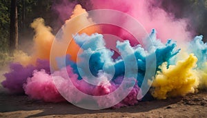Holi Powder Burst: An explosive moment captured as colored powder erupts into the air during Holi festivities.
